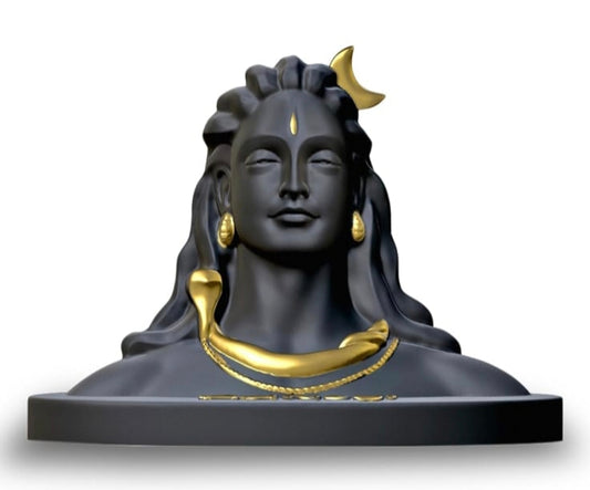 Adiyogi Lord Shiva Idol – Black & Gold Resin Bust Statue