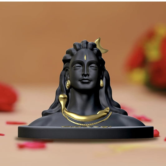 Adiyogi Lord Shiva Idol – Black & Gold Resin Bust Statue