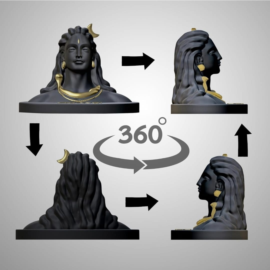 Adiyogi Lord Shiva Idol – Black & Gold Resin Bust Statue
